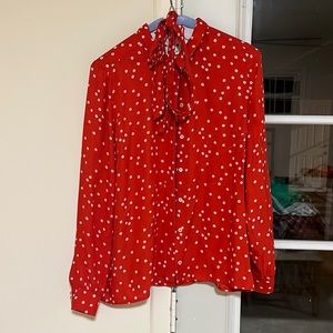 Sezane lady shirt - bright red small flowers silk jacquard